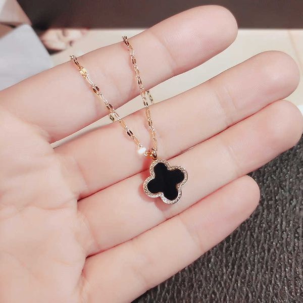 

pendant necklaces strands strings net red clover necklace women's simple temperament korean minority design trendy ins sweater chain ti, Silver