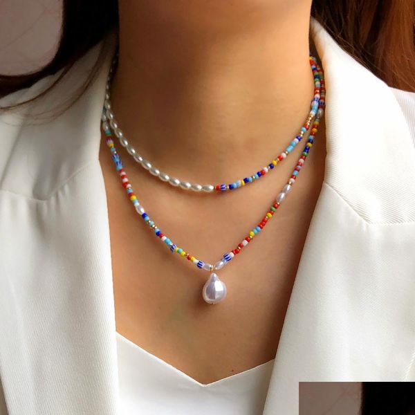 

pendant necklaces bohemian pearl pendant beads necklace chokers fashion women necklaces collar summer jewelry drop delivery pendants dhzbt, Silver