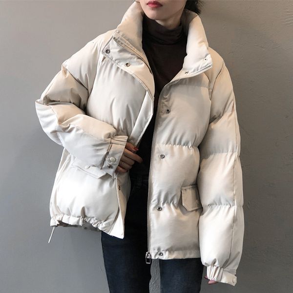 

women's down parkas winter ladies fashion oversize stand collar jacket preppy style women zipper thicken warm bread down parka chic coa, Black