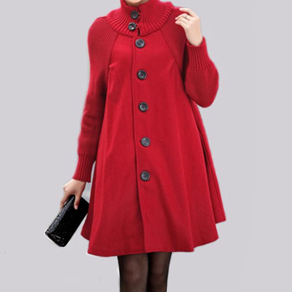 

women's wool blends red woolen coat mid-length single breasted coats cloak trench autumn winter oversized long loose overcoat 221122, Black