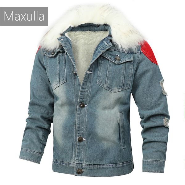 

men's jackets maxulla men's denim coat fur collar winter mens cotton-padded casual jacket male demin motorcycle clothing mla072 22, Black;brown