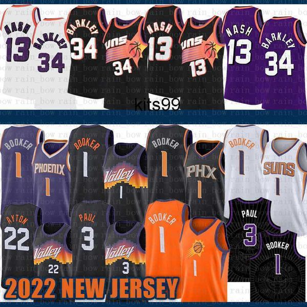 

phoenix''suns''men 13 34 devin booker chris paul deandre ayton basketball jersey 1 3 22 steve nash charles barkley 031, Black;red