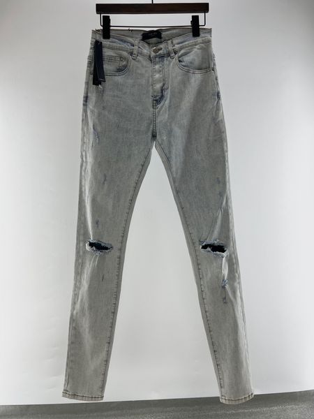 

fashion mens jeans distressed ripped one holes biker jean solid color slim fit motorcycle denim pant large size mens designer pants, Blue