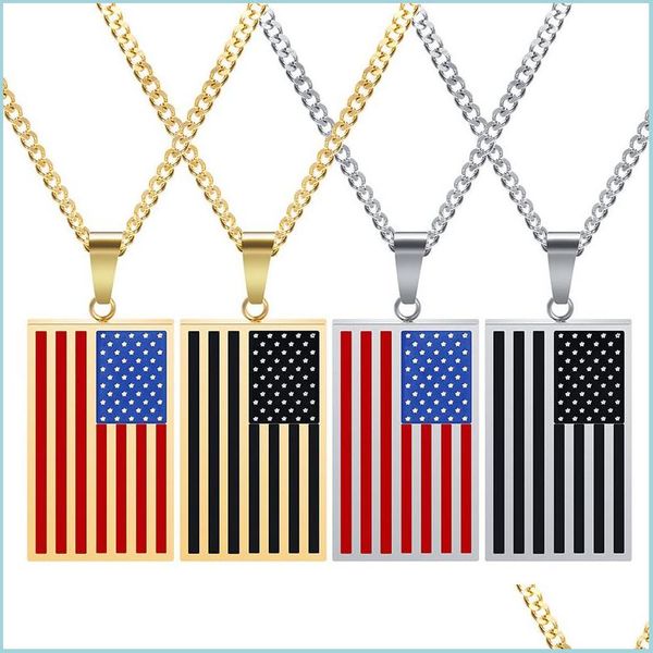 

pendant necklaces stainelss steel american national flag pendant necklace gold chains tag necklaces for women men hip hop fashion je dhgd7, Silver