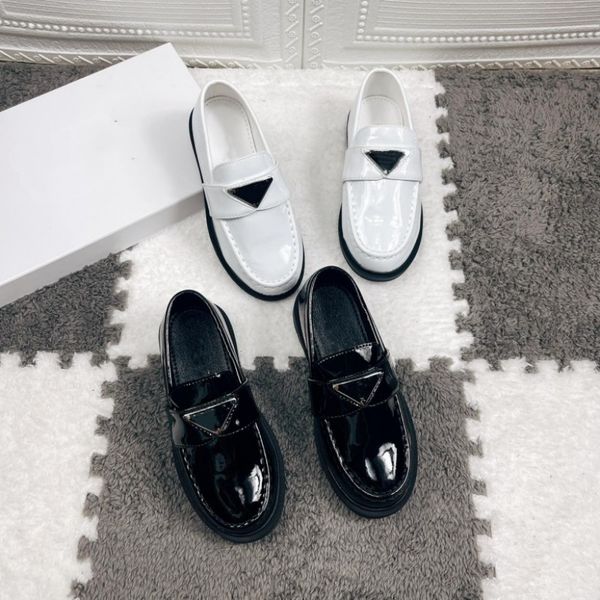 

kids children casual shoes monolith chocolate triangle loafers boys girls leather flat shoes loafer platform sneakers classic patent matte b, Black