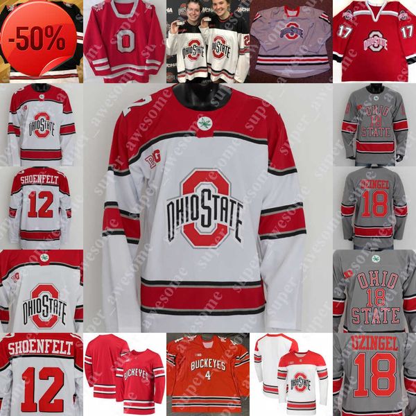 

ohio state buckeyes hockey jersey jake wise stephen halliday travis treloar kamil sadlocha mason lohrei patrick guzzo cam thiesing jakub dob, Black;red