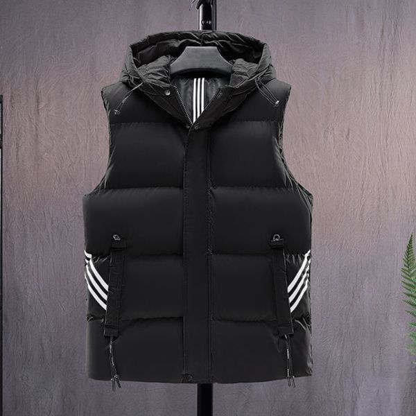 

men's vests men hooded black korean fashion heated sleeveless padded jacket casual male coat autumn winter warm creamy-white waistcoat, Black;white