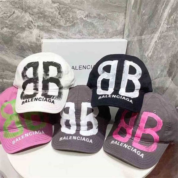 

balencaigcap paris new autumn aristocratic family men's and women's trend duck tongue hat big double b graffiti letter baseball ca, Blue;gray