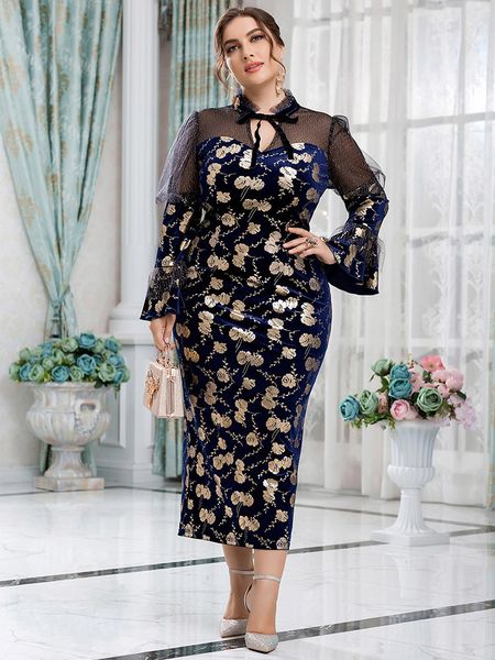 

plus size dresses toleen women's plus size large maxi dresses spring luxury designer chic elegant long sleeve evening party festival cl, Black