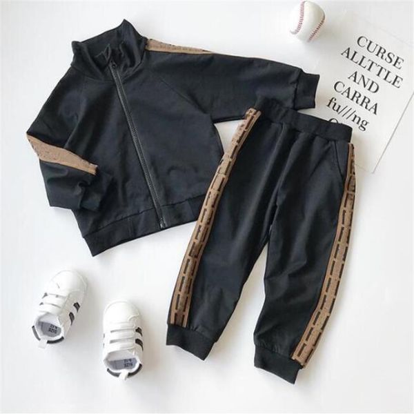 

kids children spring autumn garment baby boys girls zipper hoodies 2 pcs set kids long sleeve twinsets tracksuit2764, White