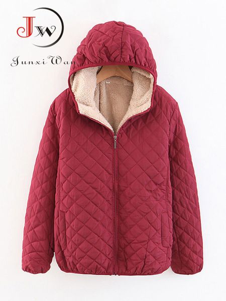 

womens jackets women autumn winter parkas coat female lamb hooded plaid long sleeve warm jacket s3xl casaco feminino 221122, Black;brown