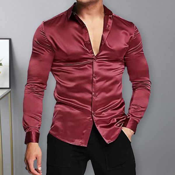 

men's polos men shirt satin solid color turndown collar long sleeves singlebreasted warm formal buttons cardigan prom shirt male clothe, White;black