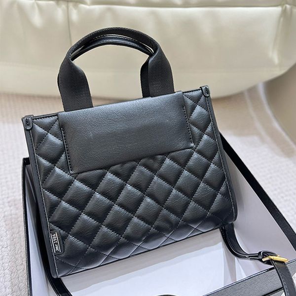 

crossbody shoulder bag quilting tote bag women handbag purse diamond lattice letter metal large capacity pocket detachable belt strap zipper