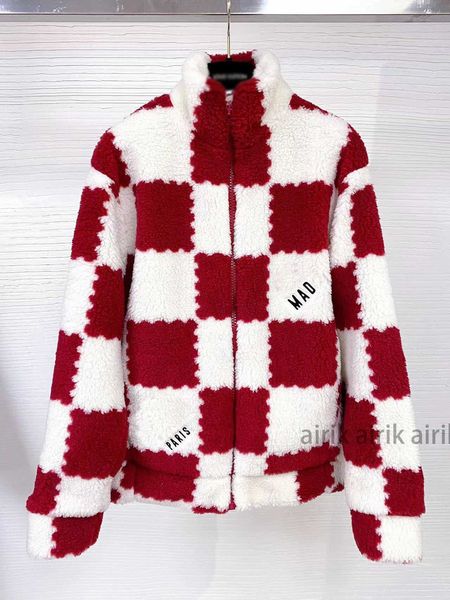 

winter new plaid pattern jacket designer jacquard multifunctional warm stand collar lamb wool coat for men and women, Black;brown