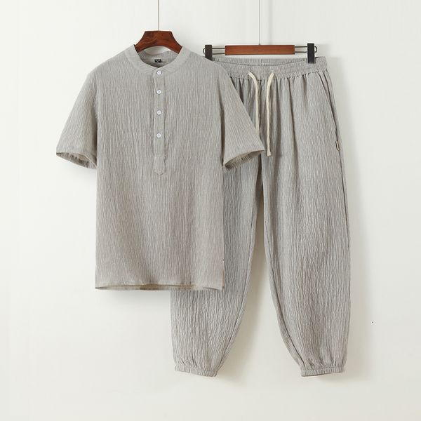 

men's hoodies sweatshirts summer men's ice silk tshirt plus trousers twopiece chinesestyle solid color stretch yoga beach ninepoin, Black