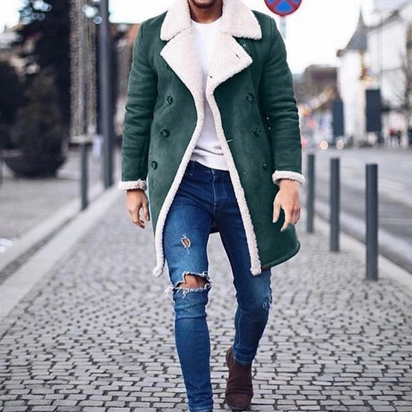 

men's leather faux coat contrast colors turn-down collar thicken warm jacket for autumn winter motorcycle clothes 221122, Black