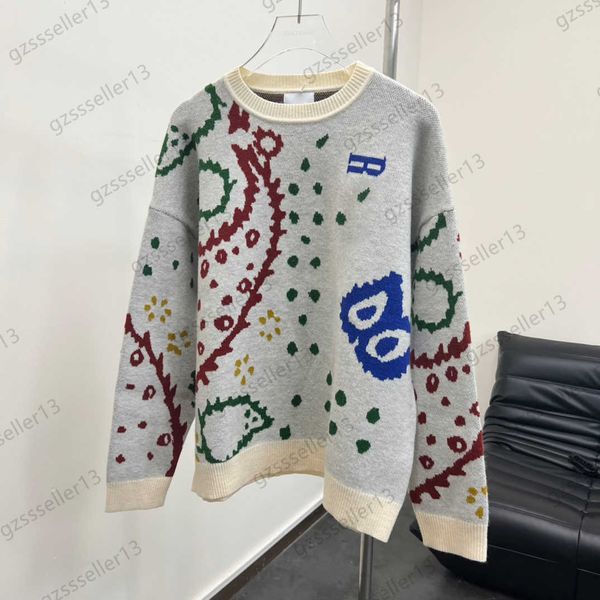 

womens sweater chest mosaic jacquard logo round collar pullover knit sweaters long sleeve off shoulder design loose knitwear fashion slimmin, White;black