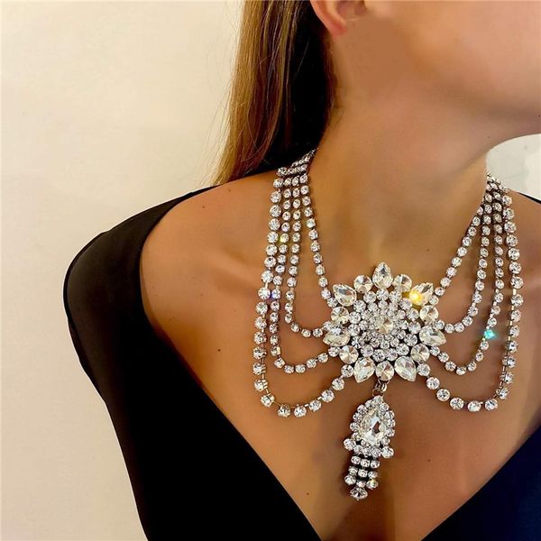 

chokers fashion layered bohemian good quality flower fringe chunky collar women choker statement pendant necklace jewelry 221121, Golden;silver