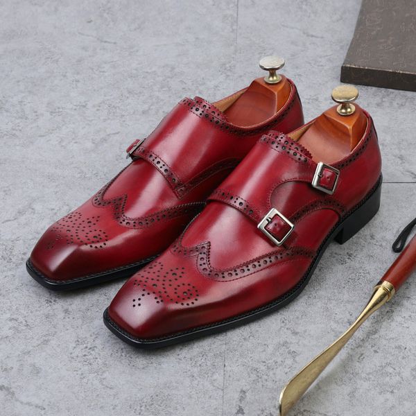 

newset brogue shoes men fashion handmade goodyear monk strap wedding dress shoes gentlemen wedding dress shoes size 38-44, Black