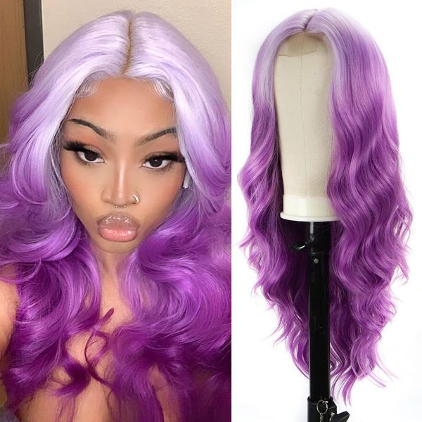 

fashion long wave purple lace front synthetic hair wig for women, Black