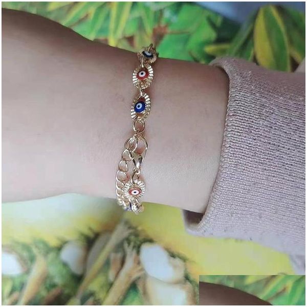 

charm bracelets evil eye charm bracelet adujutable turkish blue glass beads beaded bracelets for women and men 18k gold plated chain dhgpd, Golden;silver