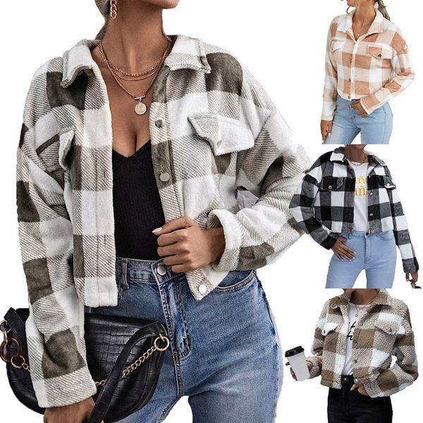 

womens jackets autumn and winter plaid coats from us 221122, Black;brown