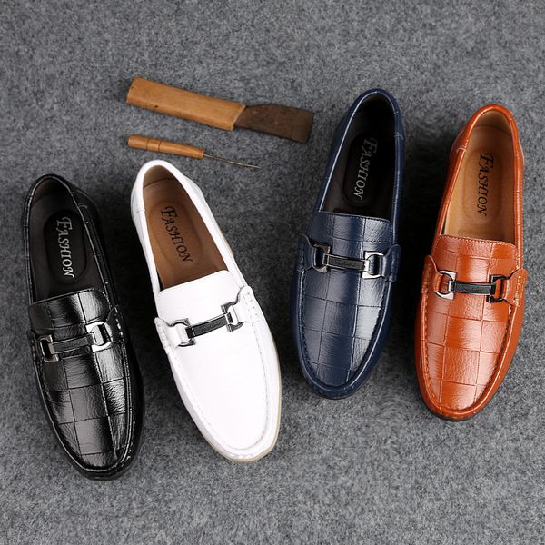 

dress shoes est men leather genuine casual loafers moccasins slip-on soft flats footwear lightweight driving 644 221121, Black