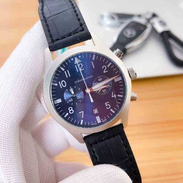 

designer men watch calfskin timing pilot strap waterproof movement multifunctional trend design amq2, Slivery;brown