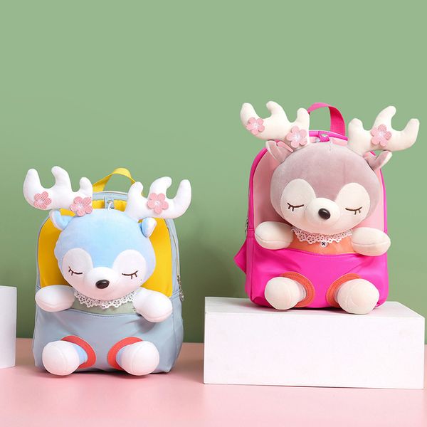 

backpacks 3d cartoon children plush cute kids bag animal elk unicorn school kindergarten boys girls schoolbag mini 221122