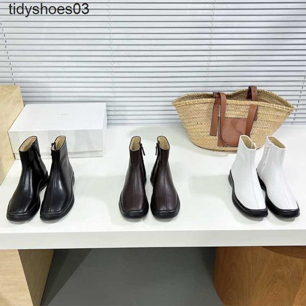 

the row shoes dress niche shoes women designers rois leather thick bottom square head short autumn and winter new simple flat bottom martin, Black