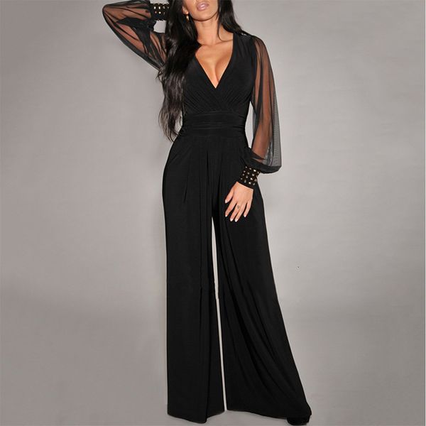 

women's jumpsuits rompers clothing spring summer v-neck office lady gauze patchwork rivet long sleeve jumpsuit women overalls y2k solid, Black;white
