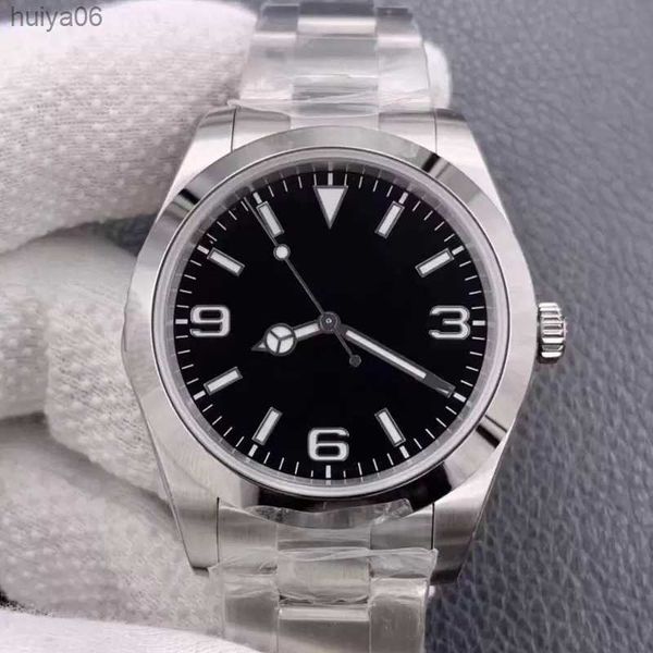 

39mm automatic mechanical watch for men stainless steel strap folding buckle business waterproof sapphire crystal huiya06, Slivery;brown