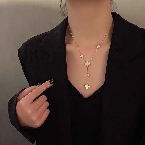 

van clover necklace pendant necklaces strands strings black and white fanjia four leaf clover neck chain gift necklace, Silver
