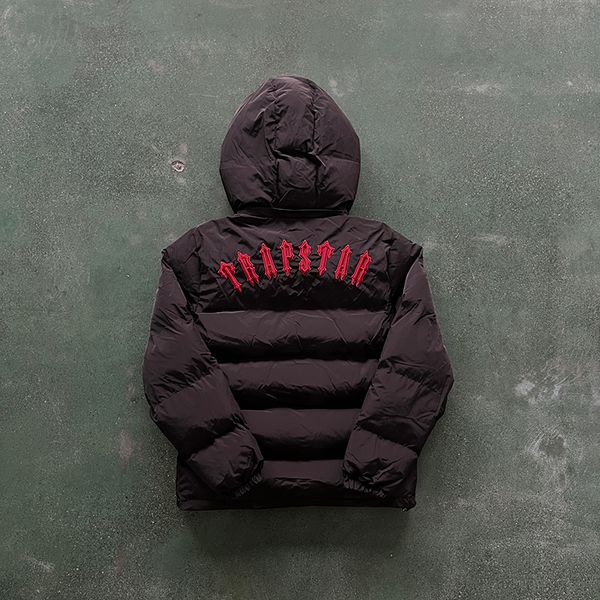 

men's winter warm trapstar london hoodie detachable hooded down jacket black red embroidered letter coat central cee, Black;brown