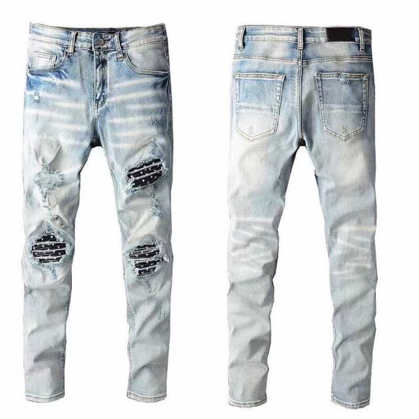 

designer men jeans hip-hop fashion zipper hole wash pants retro torn fold stitching mens design motorcycle riding cool slim pant sky, Blue