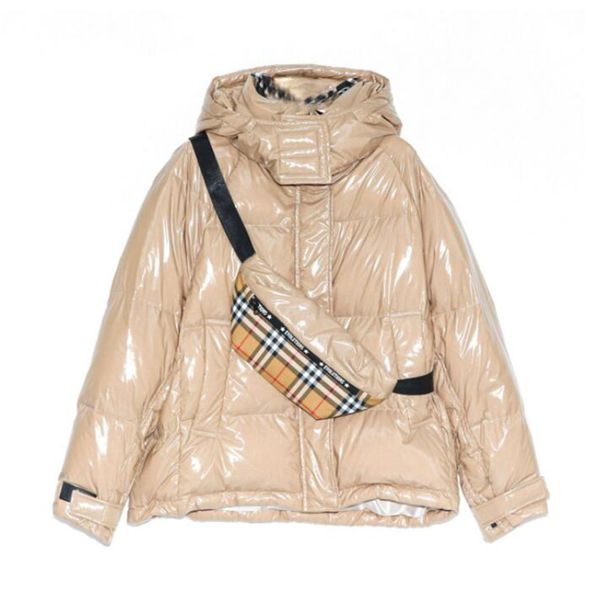 

brand designer autumn and winter down jacket women's short zipper hooded warm thickened leather clothing fashion casual men's and, Black