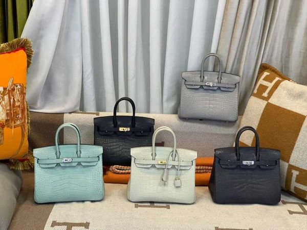 

herme birkin genuine leather bags handbags women handbag mist face square crocodile women's bag h home 25cm handmade wax thread