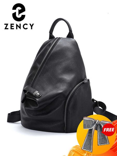 

designer bag zency bags genuine leather daily casual backpack for women bag classic black student schoolbag vintage lady knapsack high quali