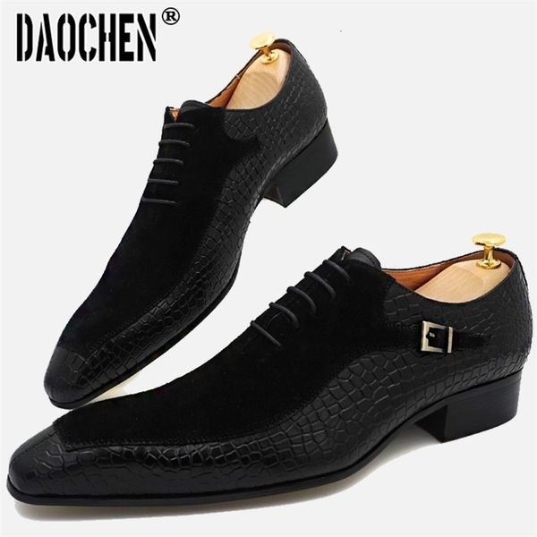 

dress shoes luxury men oxford lace up split toe coffee black formal suede patchwork prints leather 221121