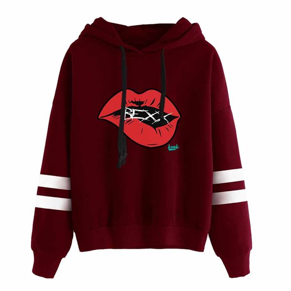 

kallmekris merch bexx red lips hoodie long sleeves sweatshirt pullover, Black