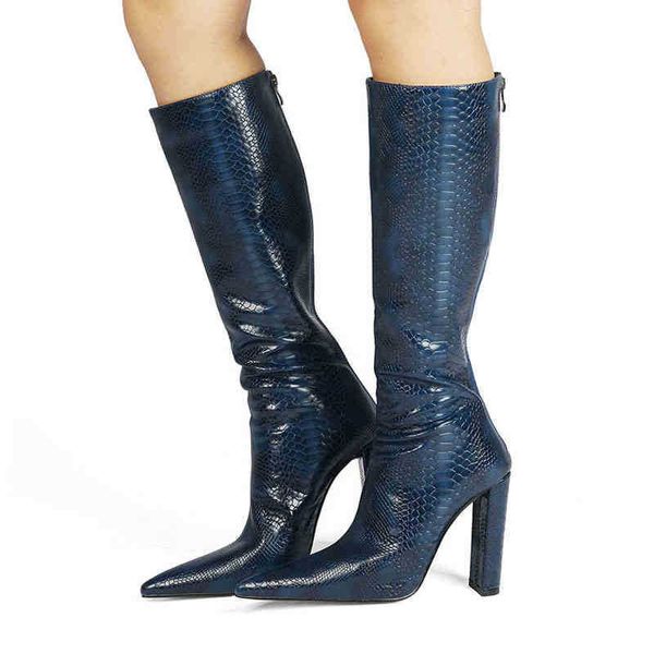 

boots arden furtado spring autumn women pointed toe chunky heels knee high boots fashion red blue burgundy back zipper 41 42 43 220906, Black