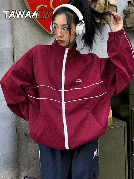 

womens jackets tawaaiw autumn harajuku women loose stand collar coat sunproof leisure spring couples jacket zipper streetwear coats 221122, Black;brown