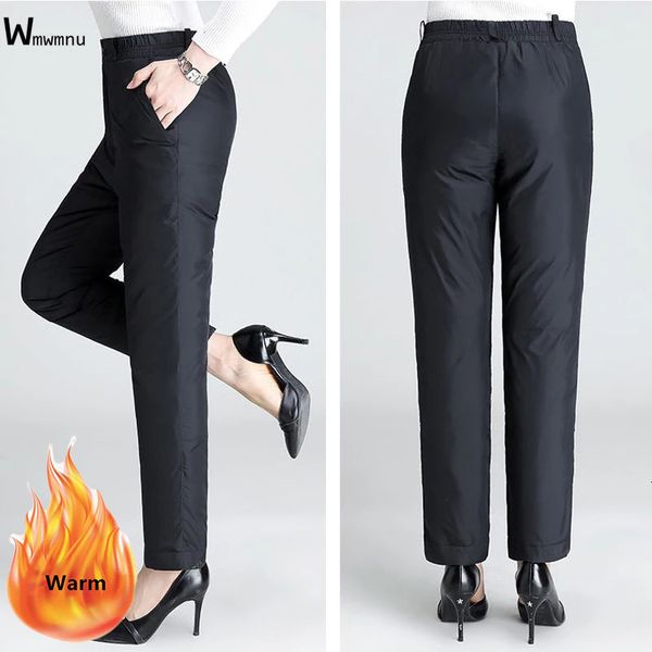 

women's pants capris oversize 5xl warm 90% duck down women snow wear black high waist baggy trousers mom elegant thicken windproof pant, Black;white