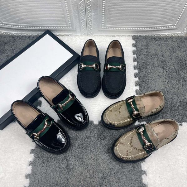 

2022 students kids loafer double g boys girls dress shoes small bee embroidery casual shoes red and green stripe loafers mule flat size 26-3, Black