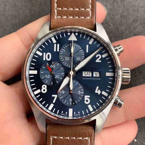 

flight meter pilot timing automatic mechanical men's watch double calendar blue dial movement, Slivery;brown
