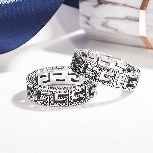

2023 jewelry sterling silver square pattern narrow version hollow out ring with thai silver effect