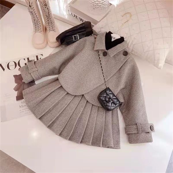 

clothing sets fashion kids girls princess 2pcs clothes set autumn winter children coat outwearskirts vintage outfits suit 212 years 221121, White