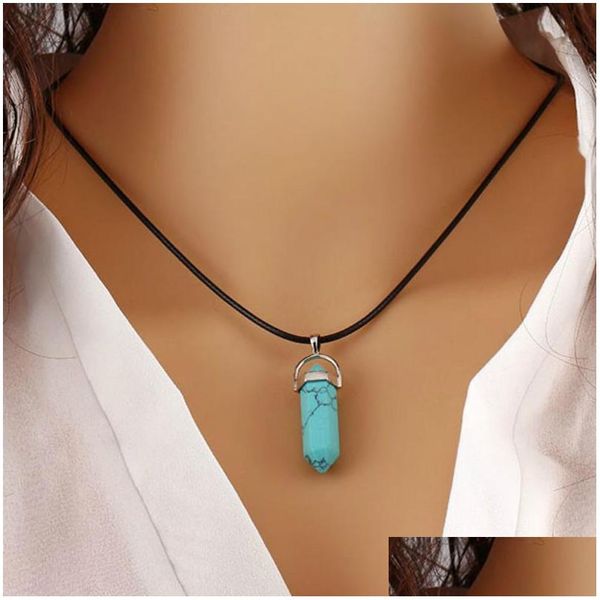 

pendant necklaces natural stone pendant necklace mticolor hexagonal crystal necklaces for women girls fashion jewelry drop delivery p dh2cp, Silver