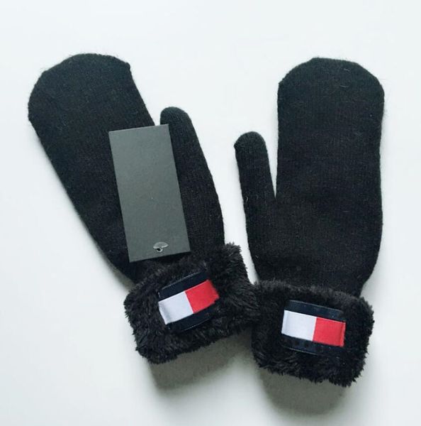 

knitted gloves classic designer autumn solid color european and american letter couple mittens winter fashion five finger glove black grey 8, Blue;gray