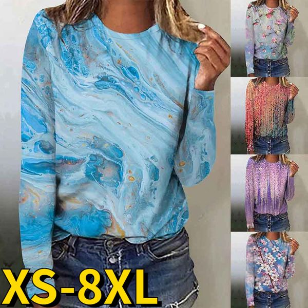 

womens tshirt ladies vintage long sleeve autumn winter floral print tee shirt round neck everyday street casual pullover 221122, White